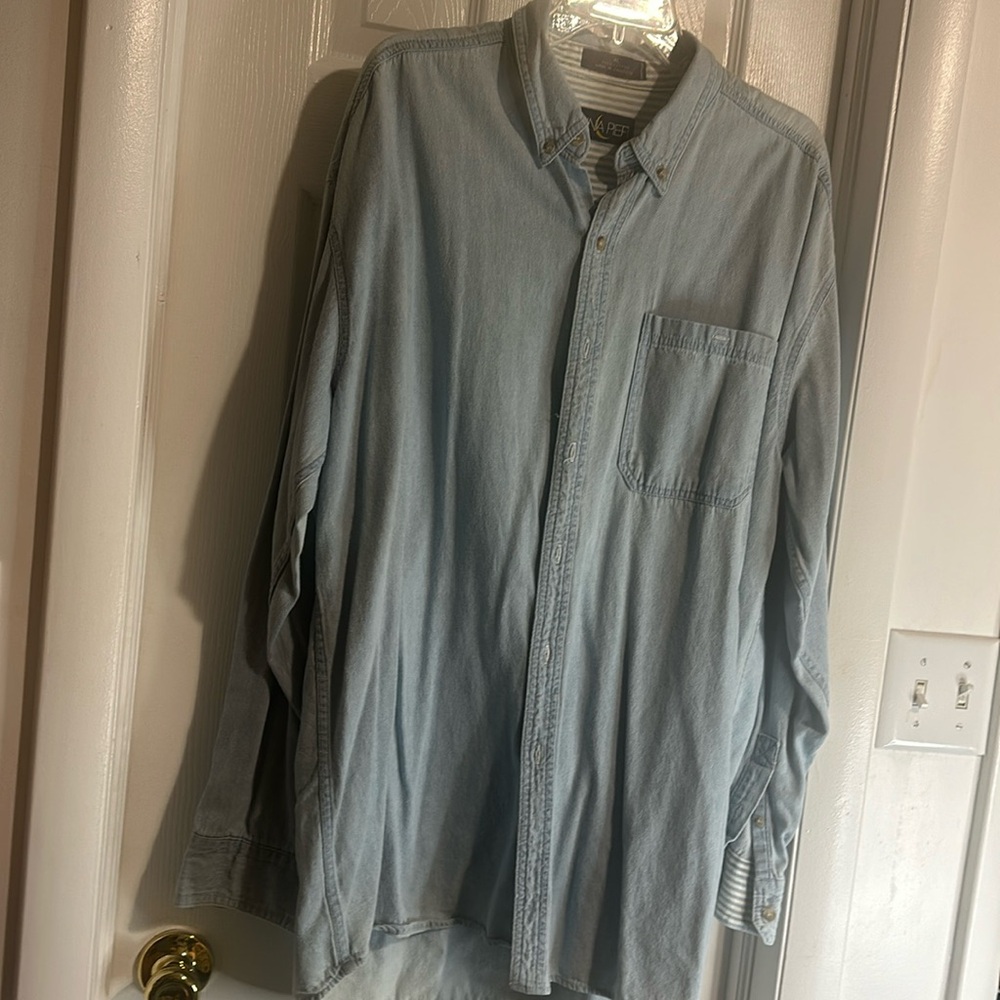 Luna Pier Mens  Denim Button Up Shirt Blue